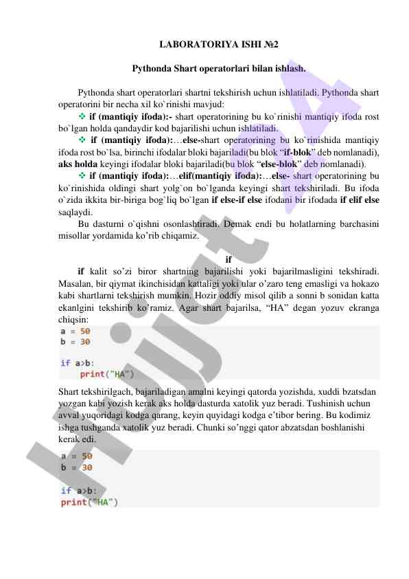 Pythonda shart operatorlari bilan ishlash