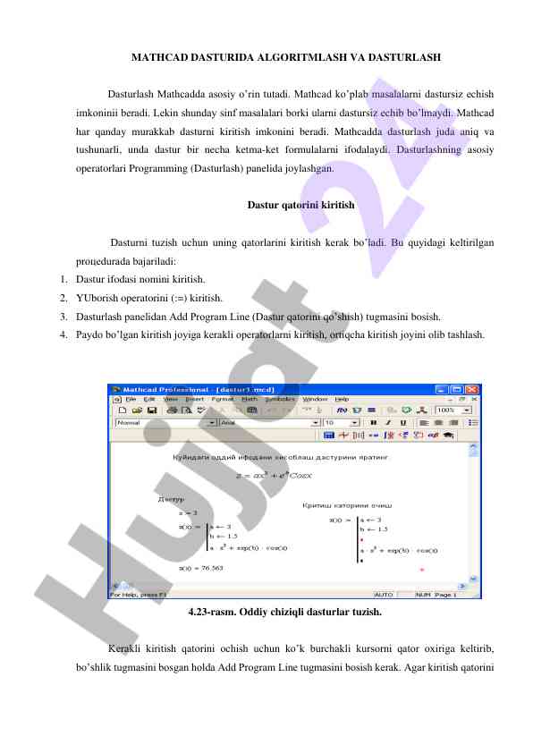 Mathcad dasturida algoritmlash va dasturlash