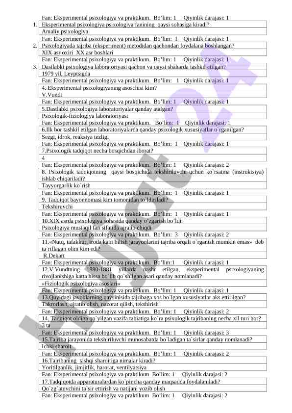 Eksperimental psixologiya praktikumi darslari