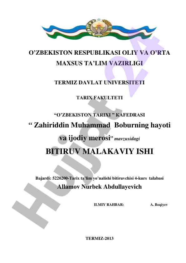 Zahiriddin muhammad boburning ijodiy merosi