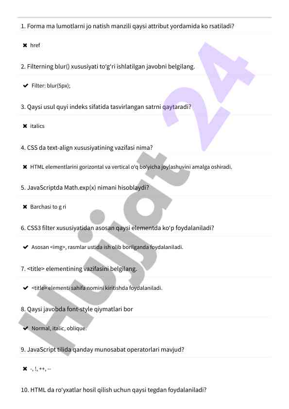 Javascript va css bo‘yicha test savollari