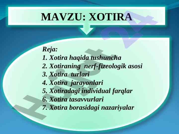 Xotira mexanizmlari va turlari haqida ma'lumotlar