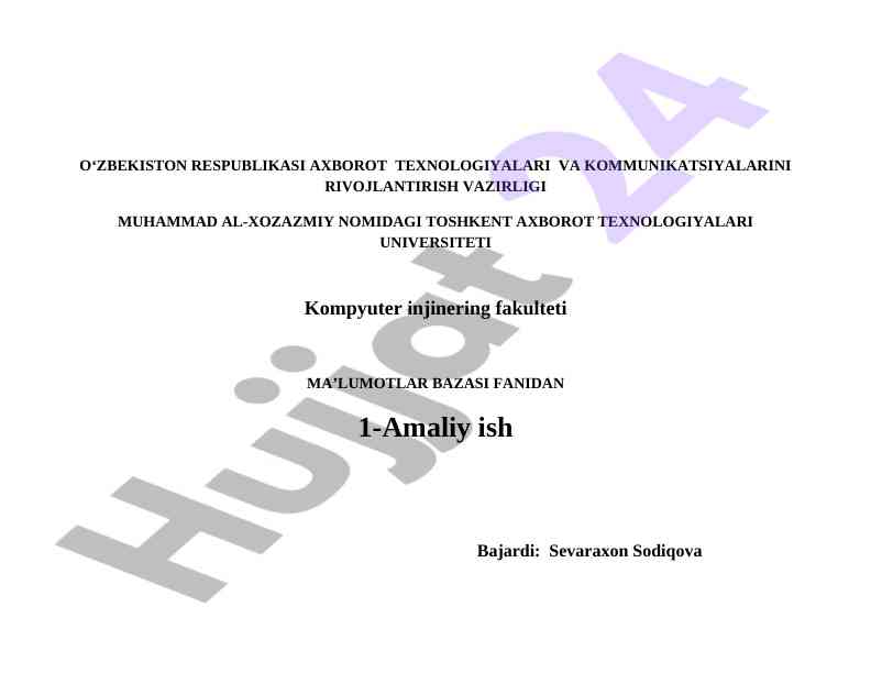 Ma'lumotlar bazasi loyihalash amaliy ish