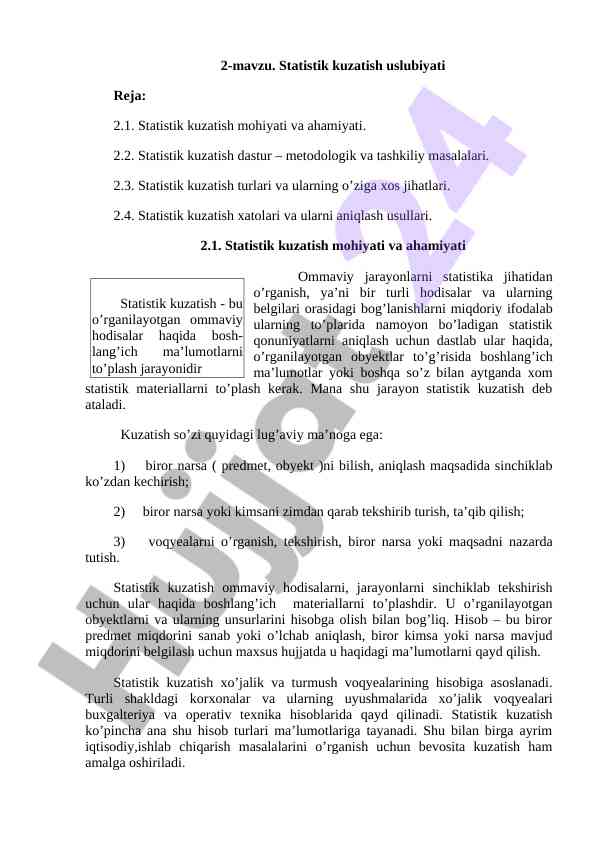 Statistik kuzatish uslubiyati va ahamiyati