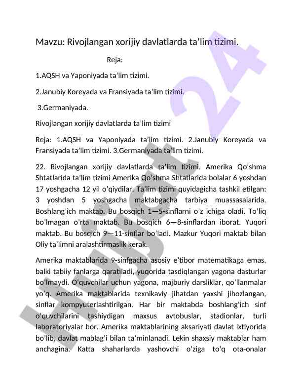 Rivojlangan xorijiy davlatlarda ta’lim tizimi