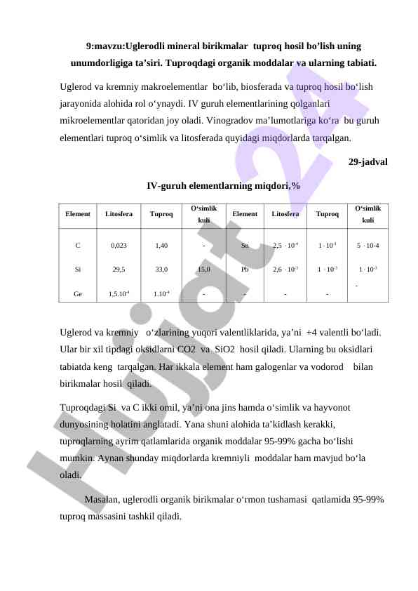 Uglerodli mineral birikmalar tuproq hosil bo‘lishi