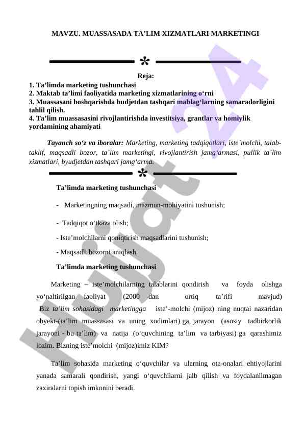 Muassasada ta'lim xizmatlari marketingi