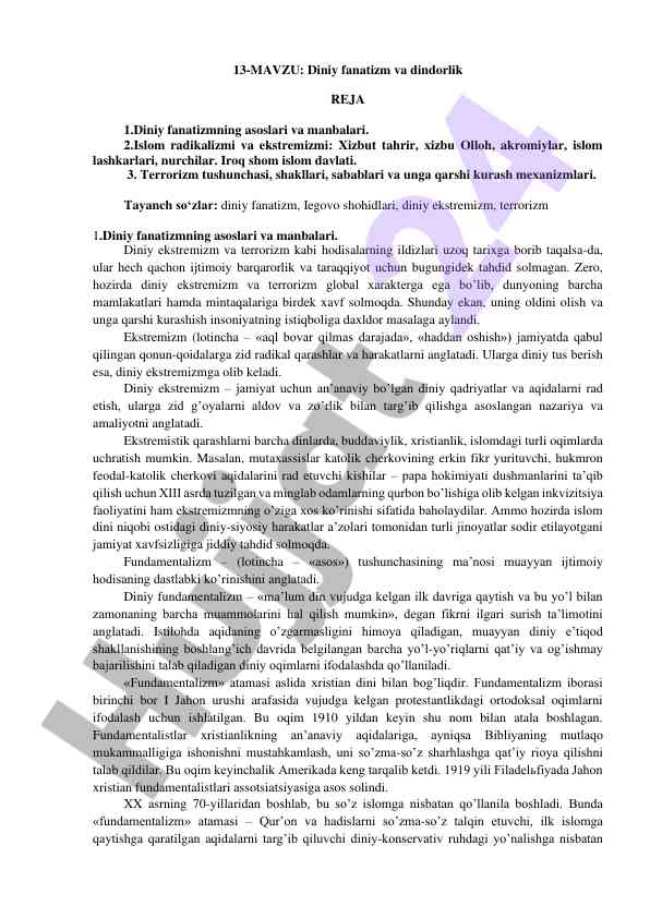 Diniy fanatizm va dindorlik: asoslar va tushunchalar