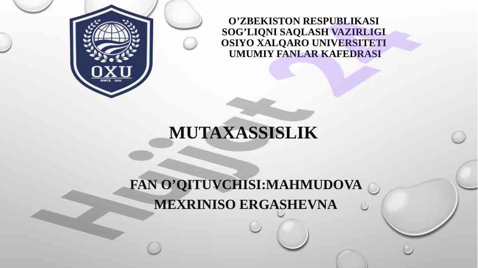 Umumiy retseptura o‘qitish metodikasi