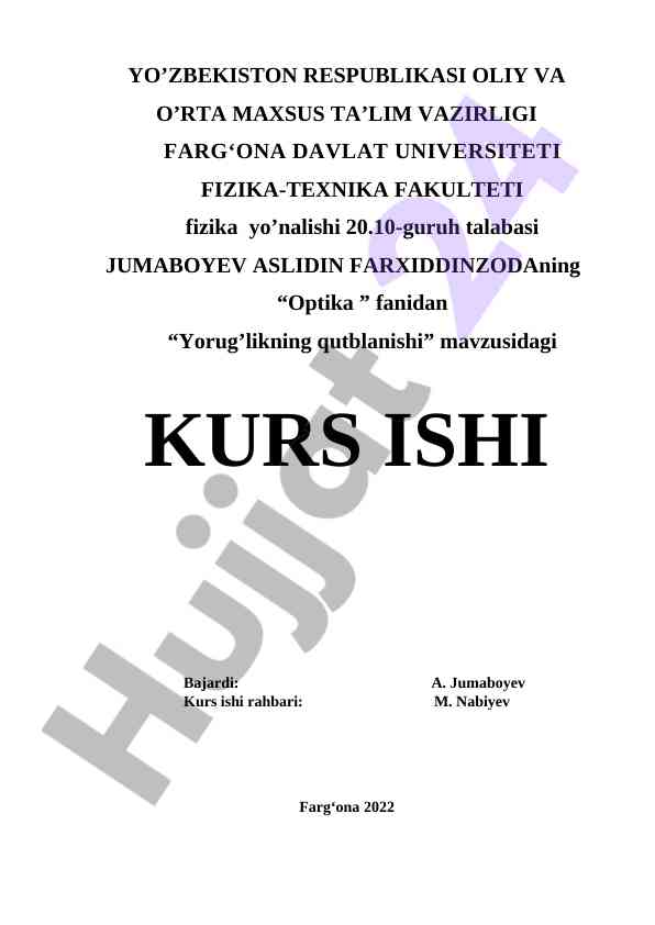 Yorug'likning qutblanishi mavzusida kurs ish