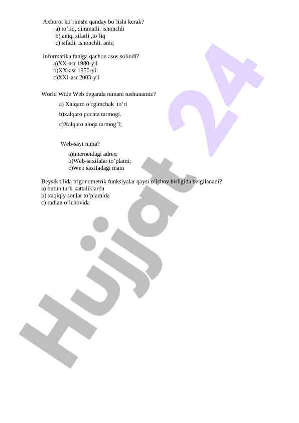 Axborot ko'rinishi va informatika faniga dastlabki asoslar