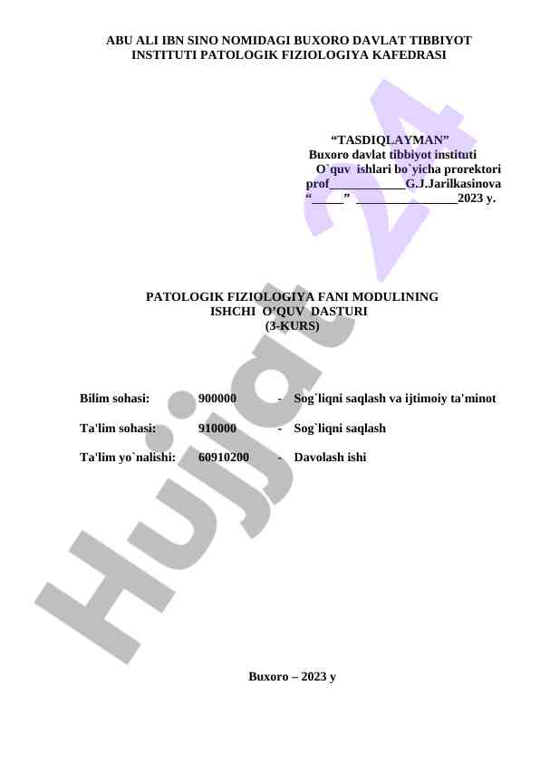 Patologik fiziologiya fanining ishchi o‘quv dasturi