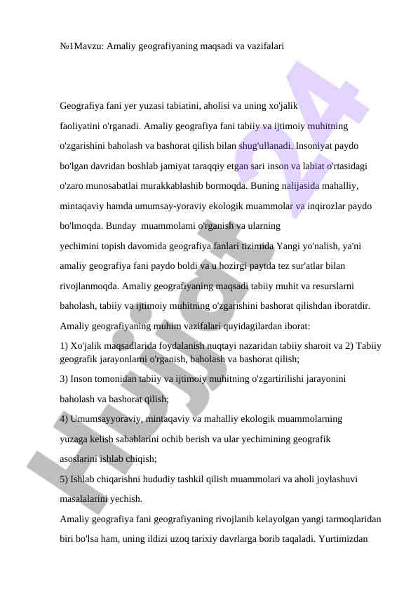 Amaliy geografiya maqsadi va vazifalari