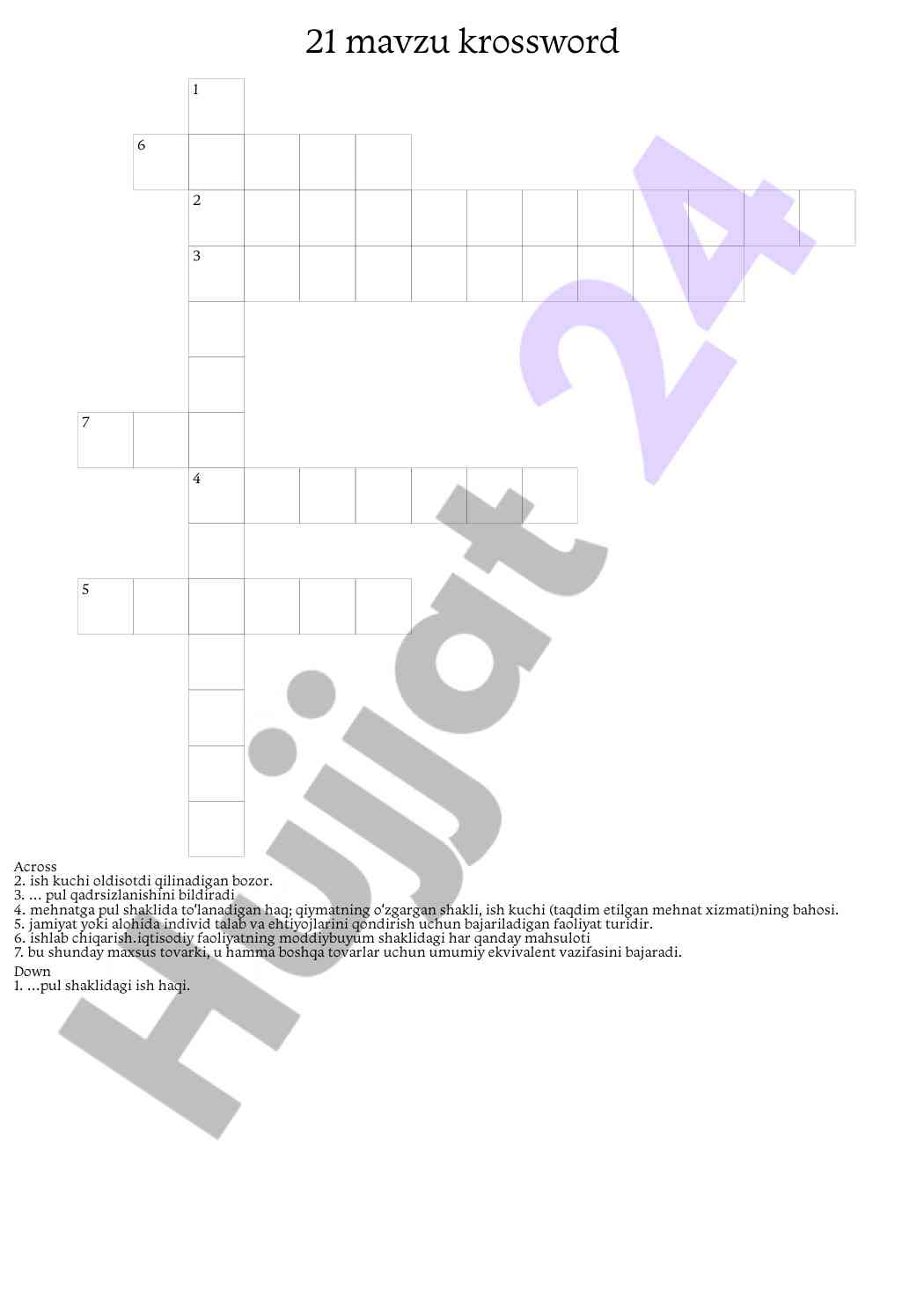 Iqtisodiy faoliyat krossword masalalari