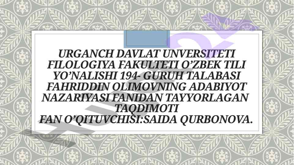 Oybek adabyotshunos: hayoti va ijodi taqdimoti