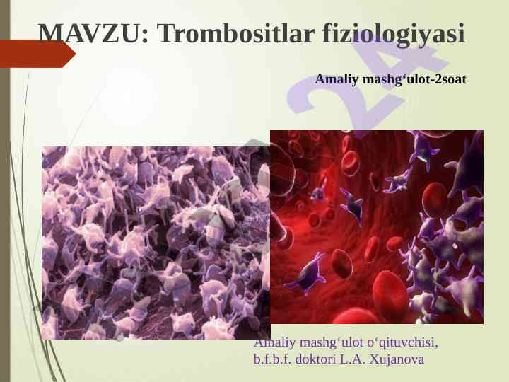 Trombositlar fiziologiyasi amaliy mashg‘ulot