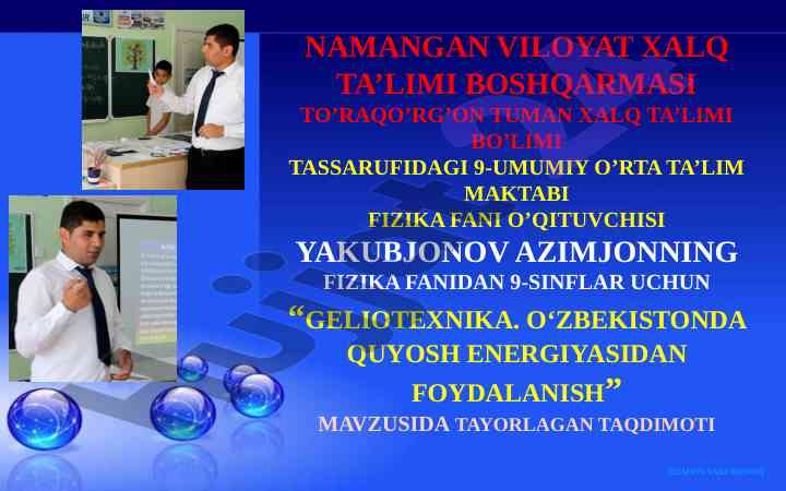 Geliotexnika va o'zbekistonda quyosh energiya foydasi