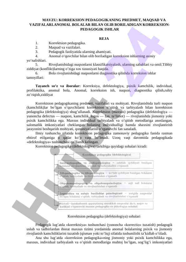 Korreksion pedagogika va uning vazifalari