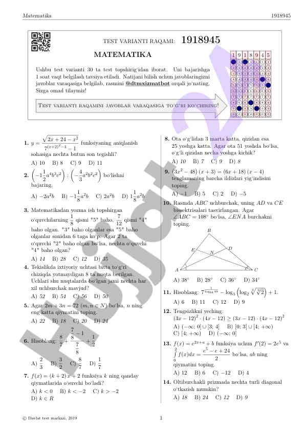 Matematika test varianti 1918945