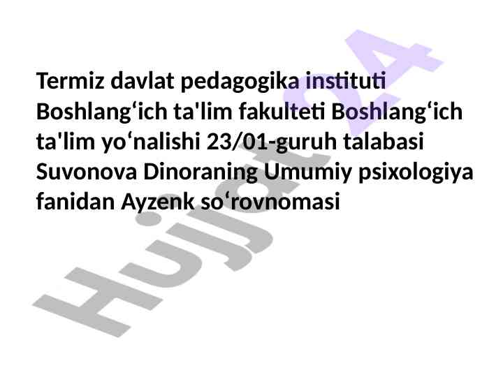 Umumiy psixologiya fanidan ayzenk so'rovnomasi tahlili