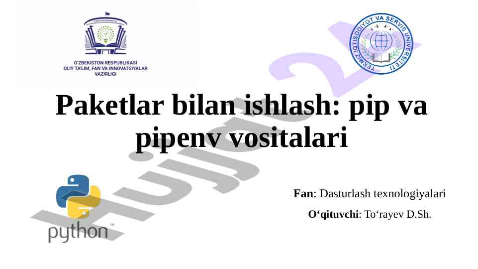 Paketlar bilan ishlash: pip va pipenv vositalari