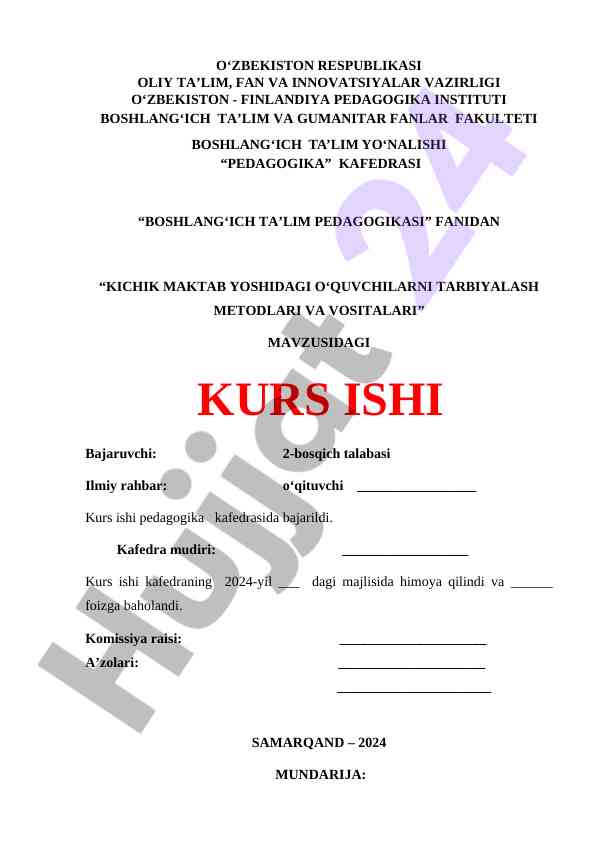Kichik maktab yoshidagi o‘quvchilarni tarbiyalash metodlari