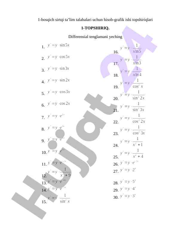Hisob-grafik ishlari talabalari uchun topshiriqlar