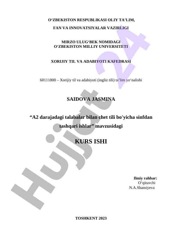 A2 darajadagi talabalar bilan chet tili ishlari