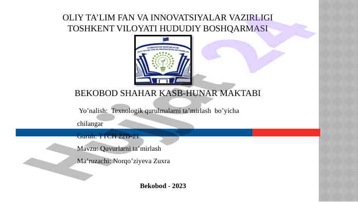 Quvurlarni ta’mirlash bo’yicha eksperimental model