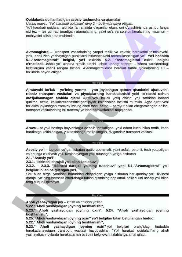 Asosiy tushuncha va atamalar yo'l harakati qoidalari