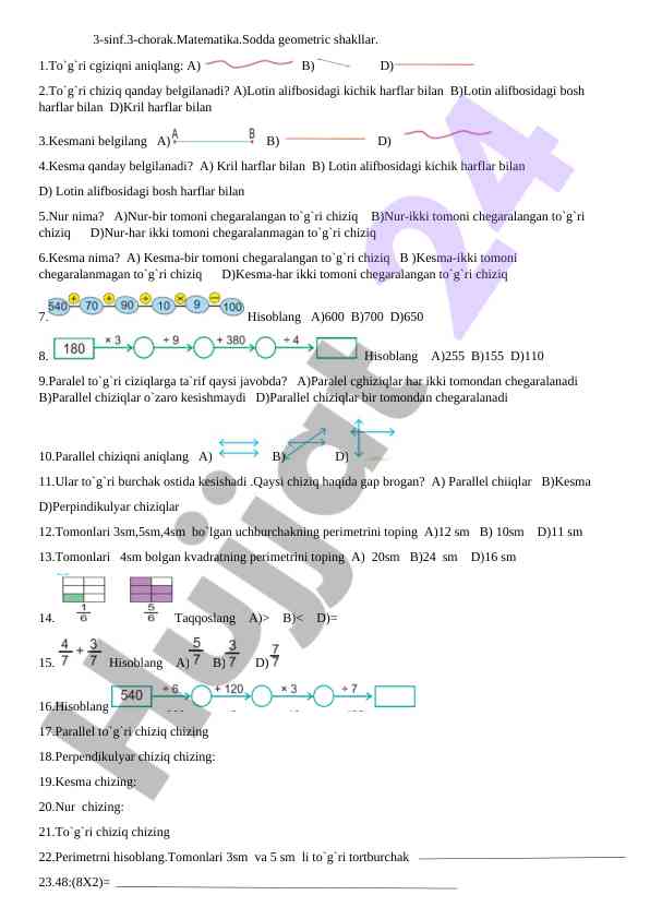 Matematika 3-sinf 3-chorak geometrik shakllar