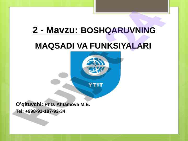 Boshqaruvning maqsadi va funksiyalari