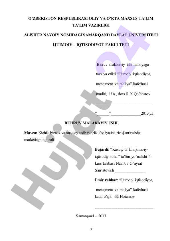 Kichik biznes va xususiy tadbirkorlik faoliyatining roli