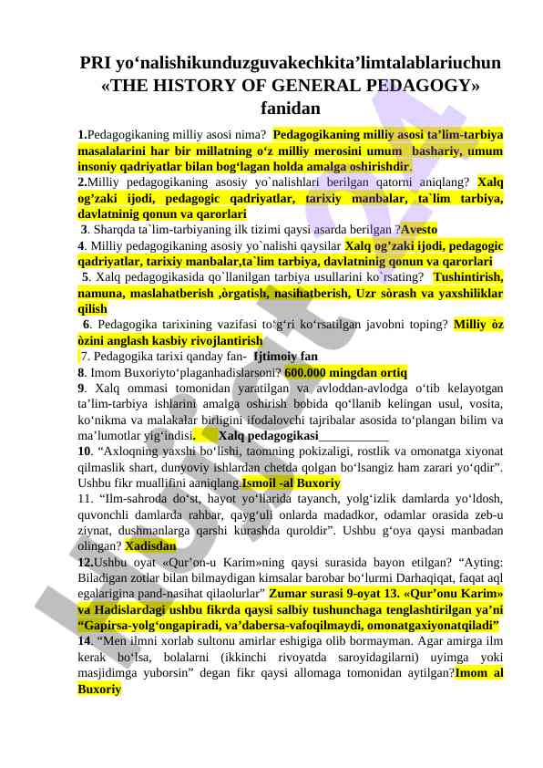 Asosiy pedagogika yo‘nalishlari haqida ma'lumotlar
