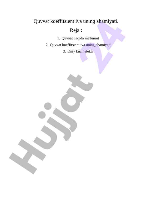 Quvvat koeffitsienti va uning ahamiyati tahlili