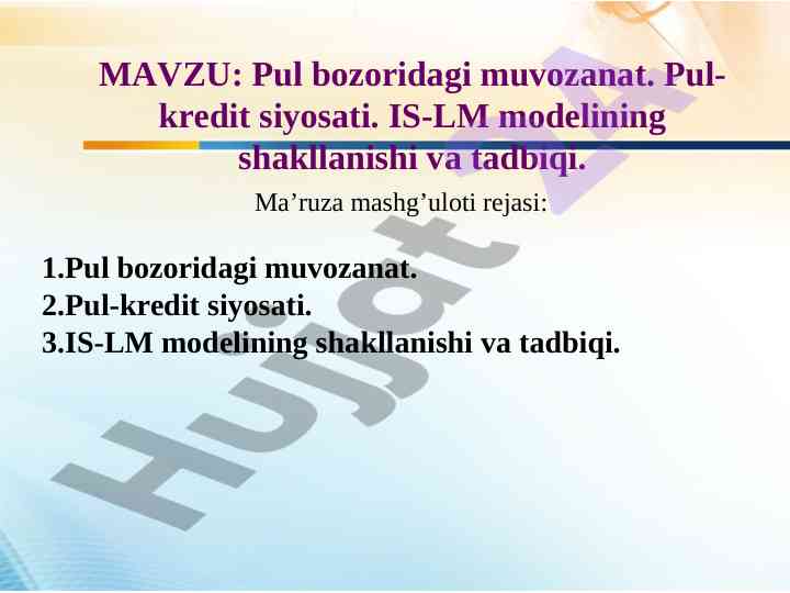 Pul bozoridagi muvozanat va is-lm modeli