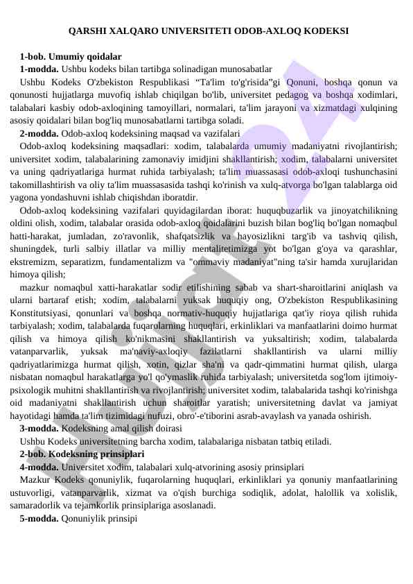 Qarshi xalqaro universiteti o‘dob-axloq kodeksi