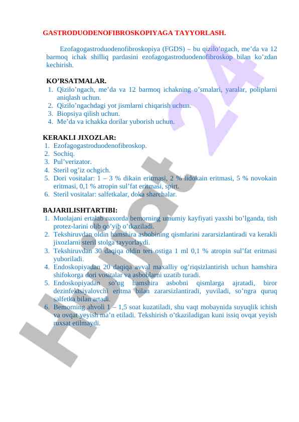 Ezofagogastroduodenofibroskopiya jarayoni