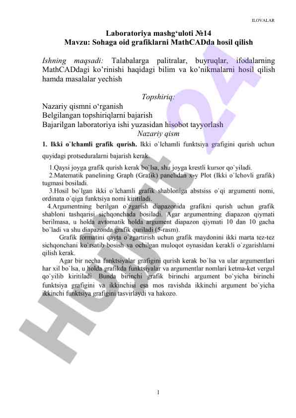 Mathcadda grafiklarning hosil qilinishi