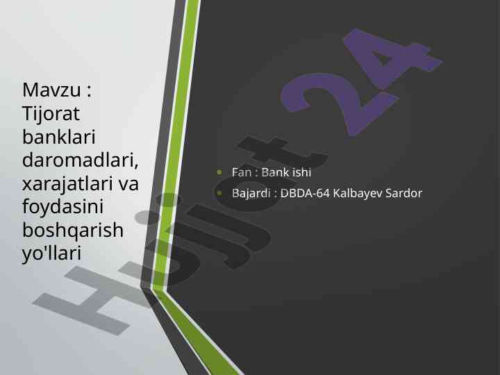 Tijorat banklari daromadlari va xarajatlarini boshqarish
