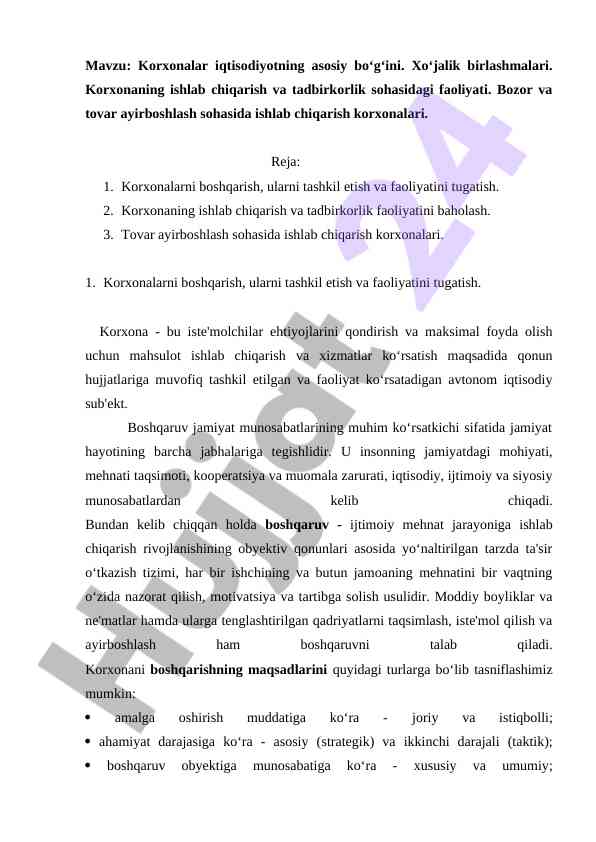 Korxonalar iqtisodiyotning asosiy bo‘g‘ini