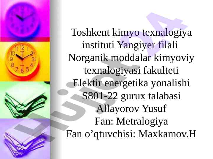 Metrologiya: nazariy asoslar va amaliyot