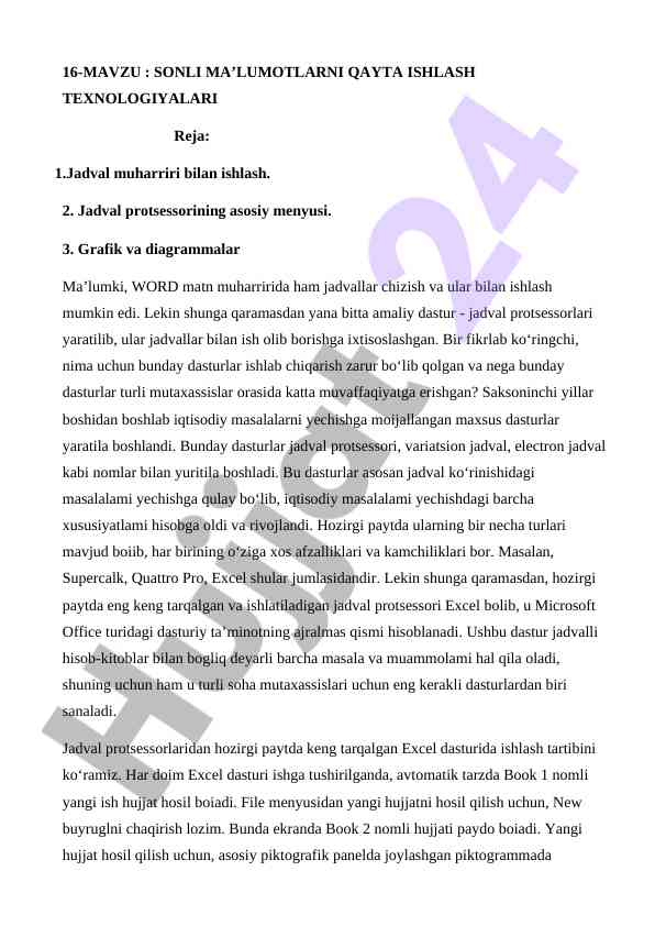 Sonli ma’lumotlarni qayta ishlash texnologiyalari