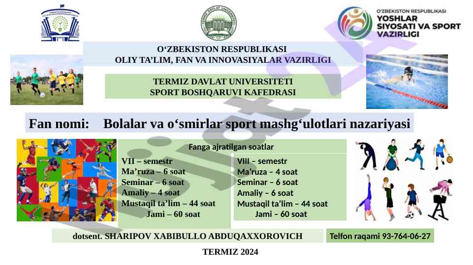 Jismoniy tarbiya metodlari bo‘yicha o‘qitish rejasi