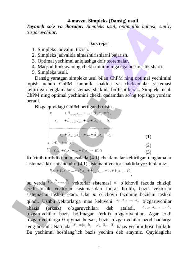 Simpleks usuli va optimizatsiya teoremalari