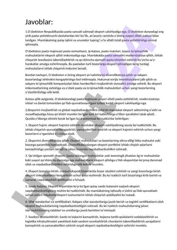 O‘zbekistonning paxta sanoati va eksport salohiyati