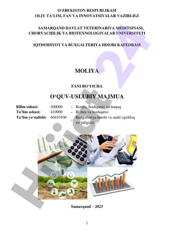 Moliya fani bo‘yicha o‘quv-uslubiy majmua