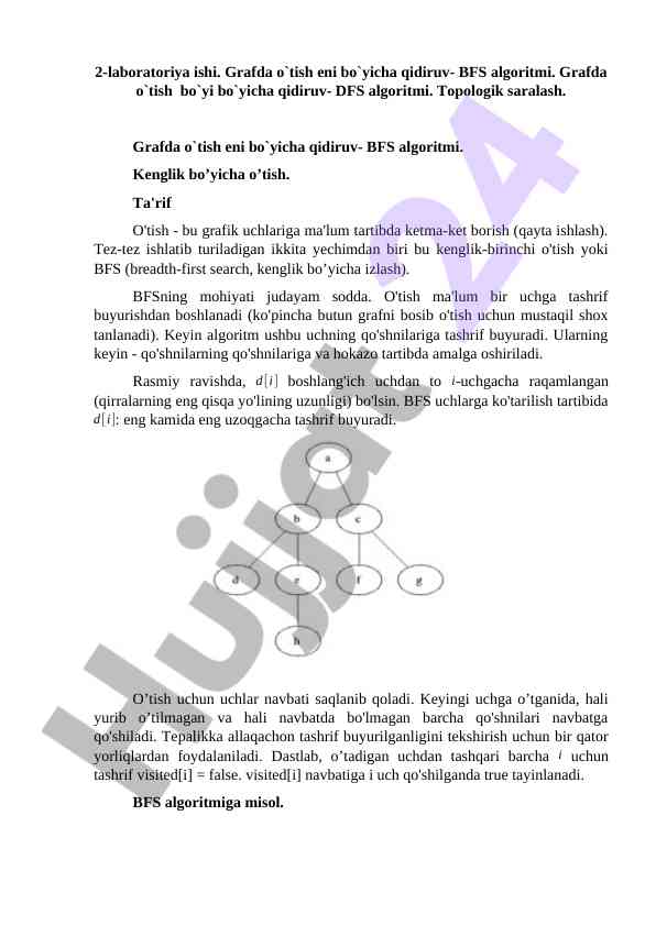 Grafda o‘tish eni bo‘yicha qidiruv algoritmlari