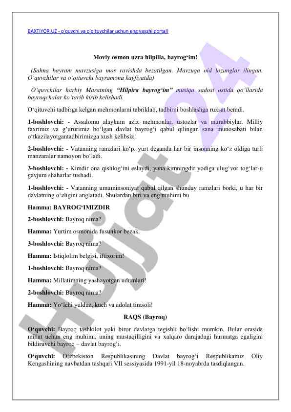 O'quvchilarga bayrog'im mavzusida tadbir