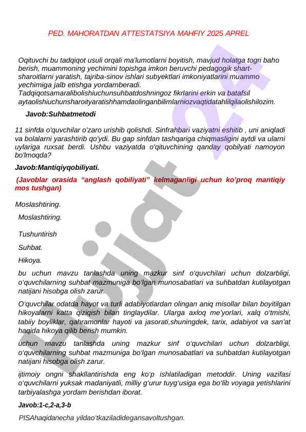 Mahoratdan attestatsiya tadqiqot usullari